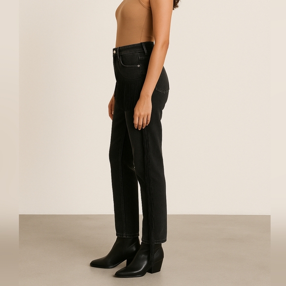 NWT Blue B Fringe Womens High Rise Straight Leg Black Denim Jeans Pants Size L - Picture 2 of 14